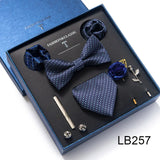 Brand Newest Design Silk Tie Set Handkerchief Pocket Squares Cufflink Bow Tie Clip Necktie Set Bussiness Wedding Suit Gift Box