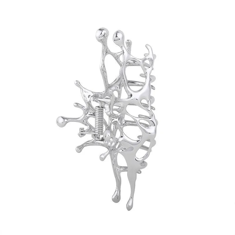 Geometric Claw Clips Women Large Metal Silver Color Korean Fashion Shark Hair Clips Girls Grab Clamps Hair Accessories