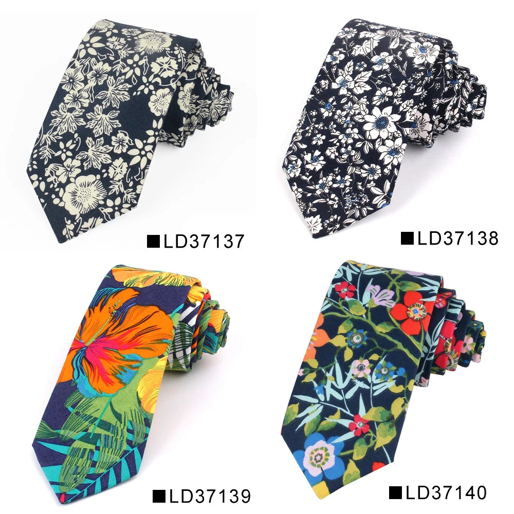 New Floral Tie For Men Women Skinny Cotton Neck Tie For Wedding Casual Mens Neckties Classic Suits Flower Print Neck Ties Cravat