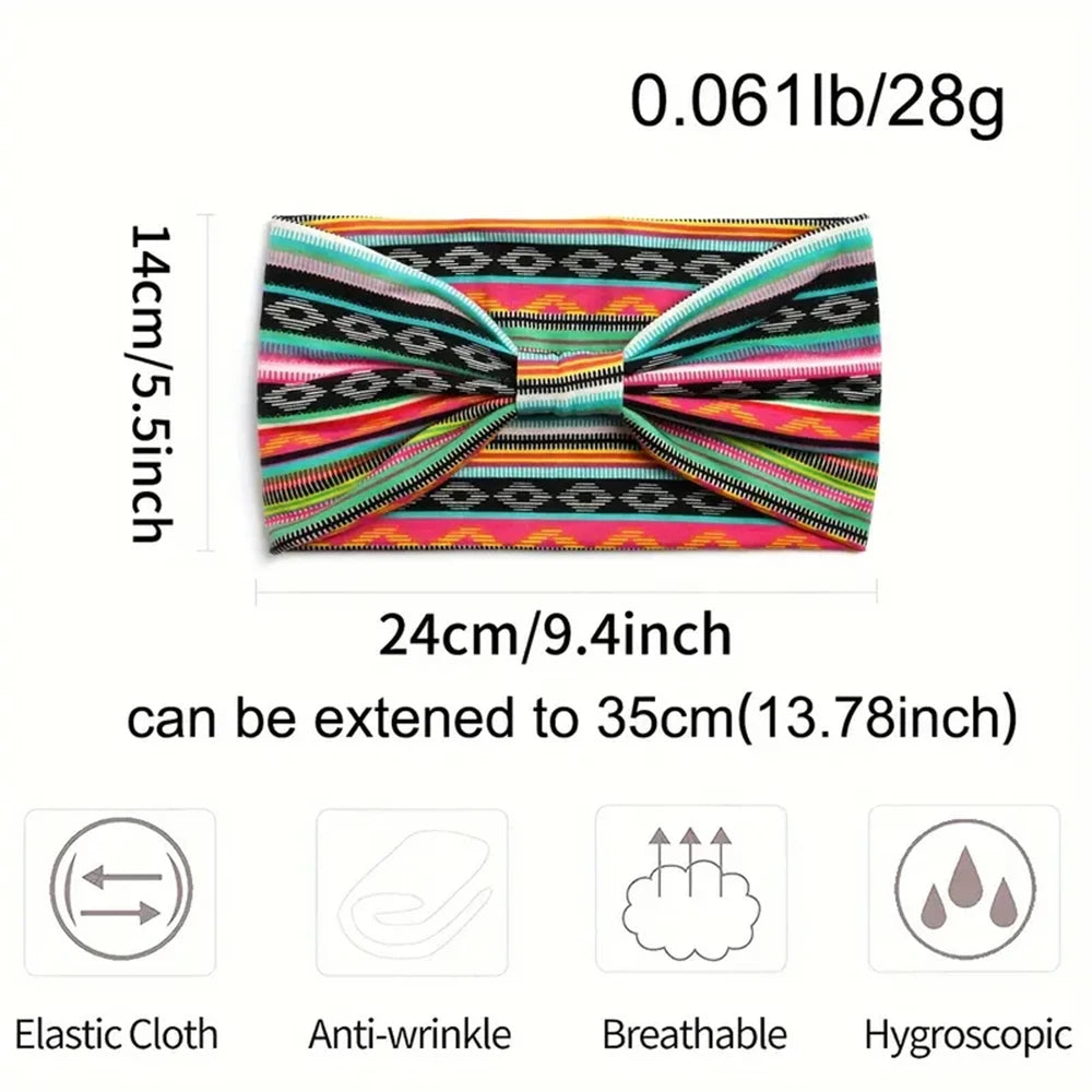 1 Pcs European American Women'S Bohemian Style Elastic Headscarf Fashionable Breathable Cotton Wide Brimmed Hair Accessories