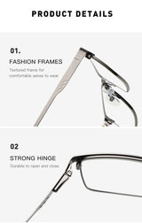 Blue Light Blocking Eye Protection Eyeglasses Men Square Metal Large Frame Reading Spring Leg Elderly Presbyopia Glasses