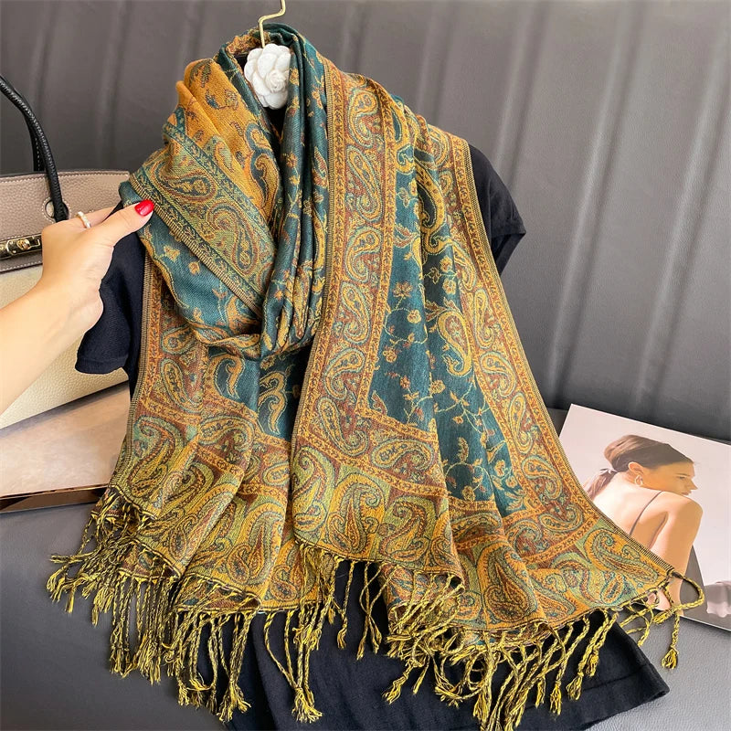 2024 new tassel blanket design thick cashmere new winter warm shawl wrapped cashmere scarf women's scarf cloak shawl