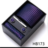 Brand Wholesale Tie Pocket Squares Cufflink Set Necktie Blue Striped Man Wedding Accessories Fit Workplace Holiday Gift Box