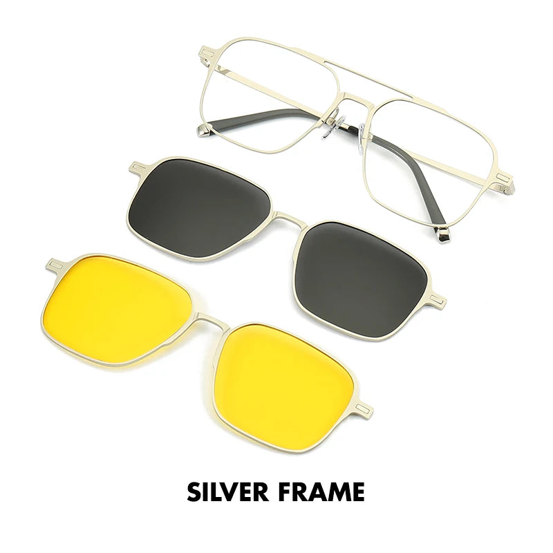 Titanium 3 In 1 New Trend Magnet Glasses Frame With Clip On Glasses Polarized Sunglasses For Men Women Optical Computer glasses