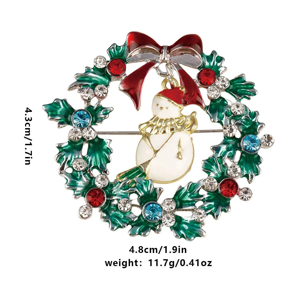 Christmas Wreath Collection Enamel Crystal Brooches With Candy Canes Bells Santa Claus Reindeer Snowman Snowflake Tree Drop