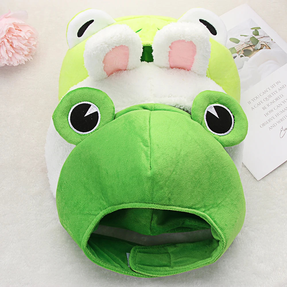 Cute Cosplay Costume Green Headgear Female Beanie Caps Cartoon Winter Autumn Hats Plush Hat Big Frog Eyes Hat Rabbit Bunny Ears