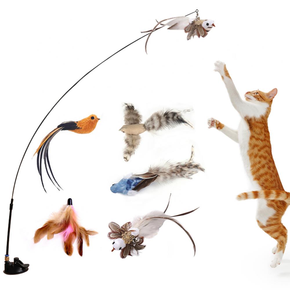 Cat Dancer Wand High Flexibility Elastic Cat Stick Wand Toy Interactive Cat Toy Cute Exchangeable Bird With Bell Cat Stick Toy