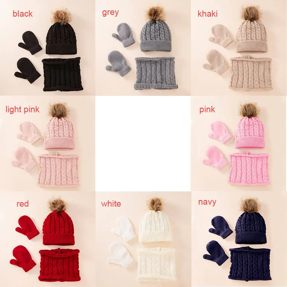 NEW Winter Warm Boys Girls Hat Scarf Gloves Set for Kids 0-3 Years Children