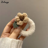 Newest Korean Woman Cute Plush Flower Hairband Elastics Hair Band Scrunchies Hair Ties Ladies Ponytail Hold Hair Accessories