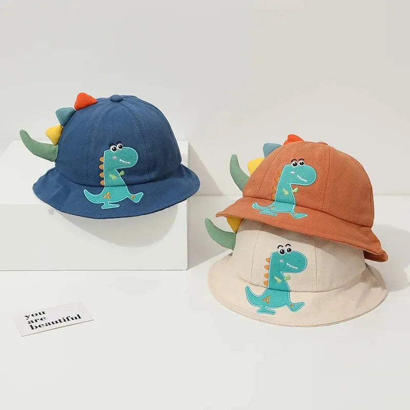 Cartoon Dinosaur Baby Fisherman Caps Korean Spring Summer Kids Outdoor Sun Hats For Boy Girl Casual Cute Kids Bucket Hats