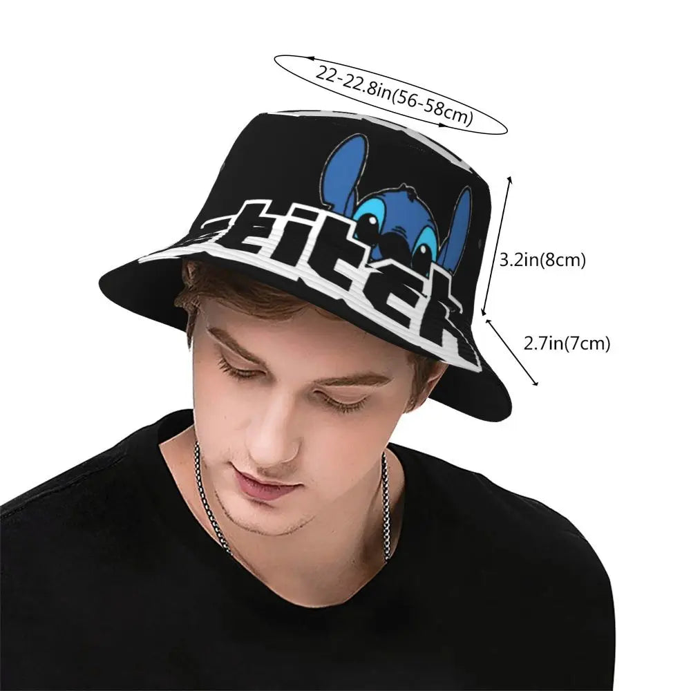 Unisex Kawaii Bucket Hats Funny Stitch Cartoon Accessories Bob Hat For Beach Headwear Lightweight