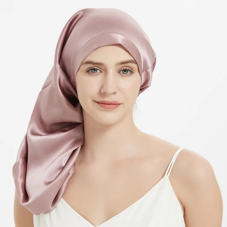 100% Mulberry Silk Sleep Cap for Long & Curly Hair Nightcap with Adjustable Hair Wrap for Woman