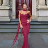 Suninheart Elegant 2 Pieces Dress Set with Scarf Women Fashion Matching Sets Sexy Cropped Top and Long Dress Set Casual Dress