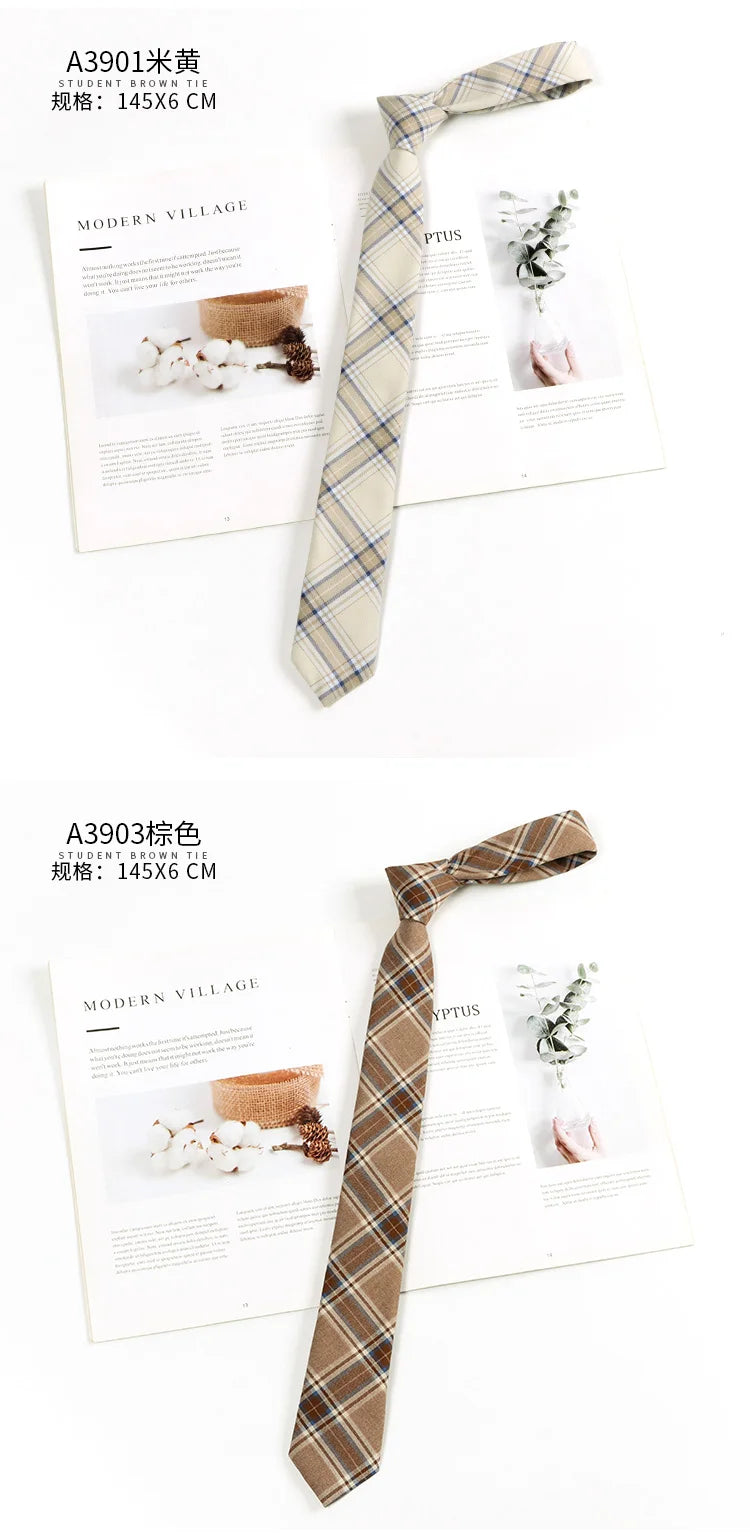 Brown Retro Plaid Striped Lazy-Free Japanese Style Brown Tie Women's Junior Wear Bow Tie College Style Men's Fashionmariage bleu