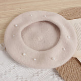 Wool Kids Winter Hat for Girls Retro Baby Beret Hats with Pearls Autumn Winter Kids Cap for Children Accessories 2-6Y