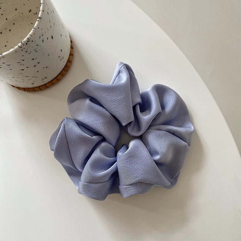 Korean Woman Big Elegant Silk Elastics Hair Band Girls Solid Color Scrunchies Hair Ties Ladies Ponytail Hold Hair Accessories