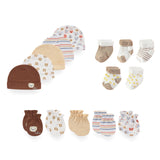 15Pieces New Born Gloves+Hats+Socks Sets Cartoon 100%Cotton Baby Boy Girl Headwear 0-12M Solid Color Infant Supplies Accessories
