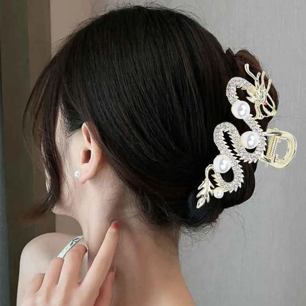 Blue Dragon Hairpin With Pearl Hair Claw Women Simple Hair Claw Hairpin Shark Clip Fashion Temperament Simple Hair Accessories
