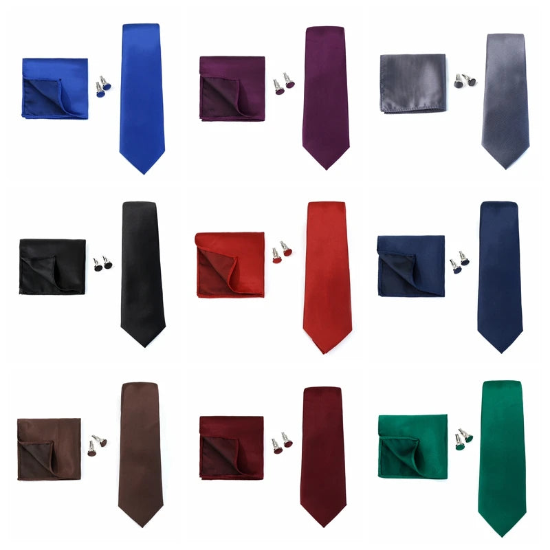 Corbata de marca de moda hecha a mano, sólida, con pañuelo y gemelos, para hombre, corbata, traje, camisa, accesorios de boda, regalos para hombre.
