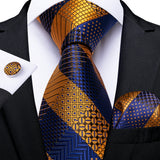 Luxury Blue Striped Polyester Ties for Men 8cm Width Wedding Business Prom Necktie Pocket Square Cufflinks Gift Men Accessories