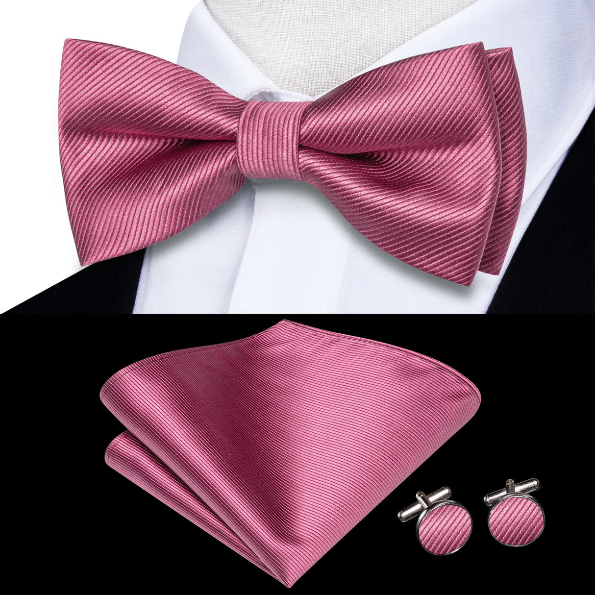 Dropshipping Solid Silk Mens Bow Tie Hanky Cufflinks Set Pre-tied Butterfly Knot Bowtie Wholesale for Male Wedding Business