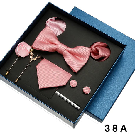 Tie Pocket Square Set Box Gift For Men Women Wedding Party Business Neck Tie Cufflinks Brooch Handky Solid Color Wholesale