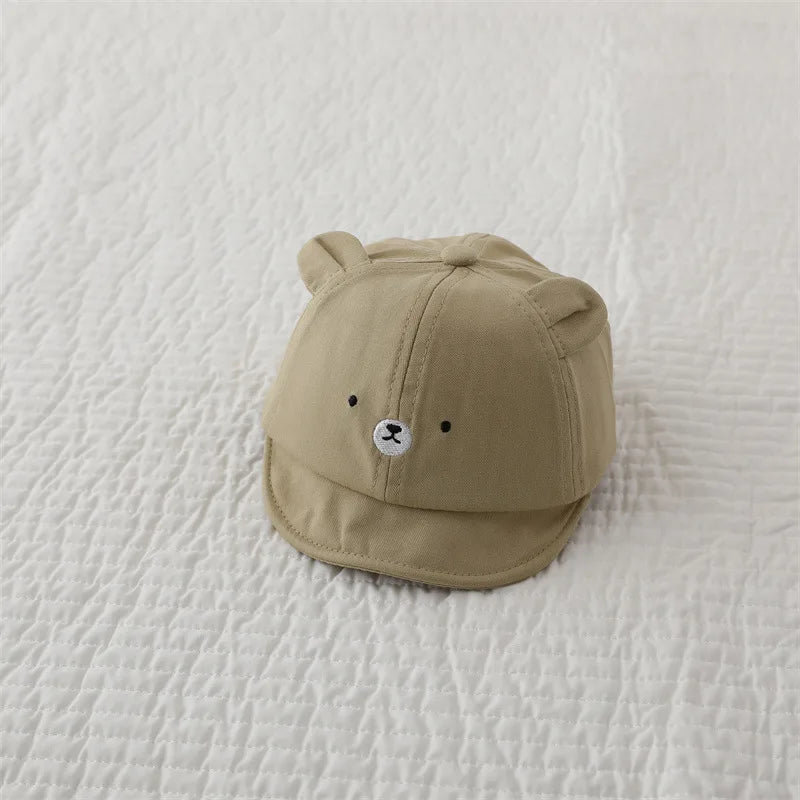 Cute Bear Ear Baby Baseball Cap Summer Short Brim Infant Toddler Sun Hat Cartoon Baby Boys Girls Cotton Peaked Caps