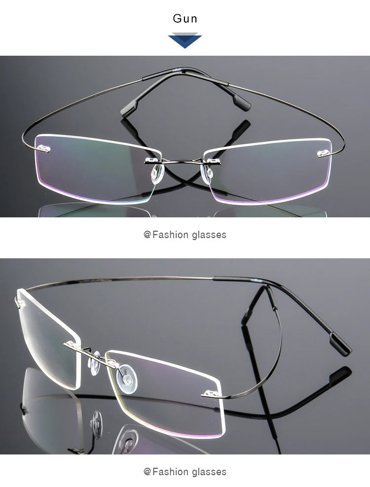 Titanium Alloy Ultra-Elastic Frameless Metal Glasses Frame for Men and Women, Rimless Myopia Prescription Glass Frames FJ868