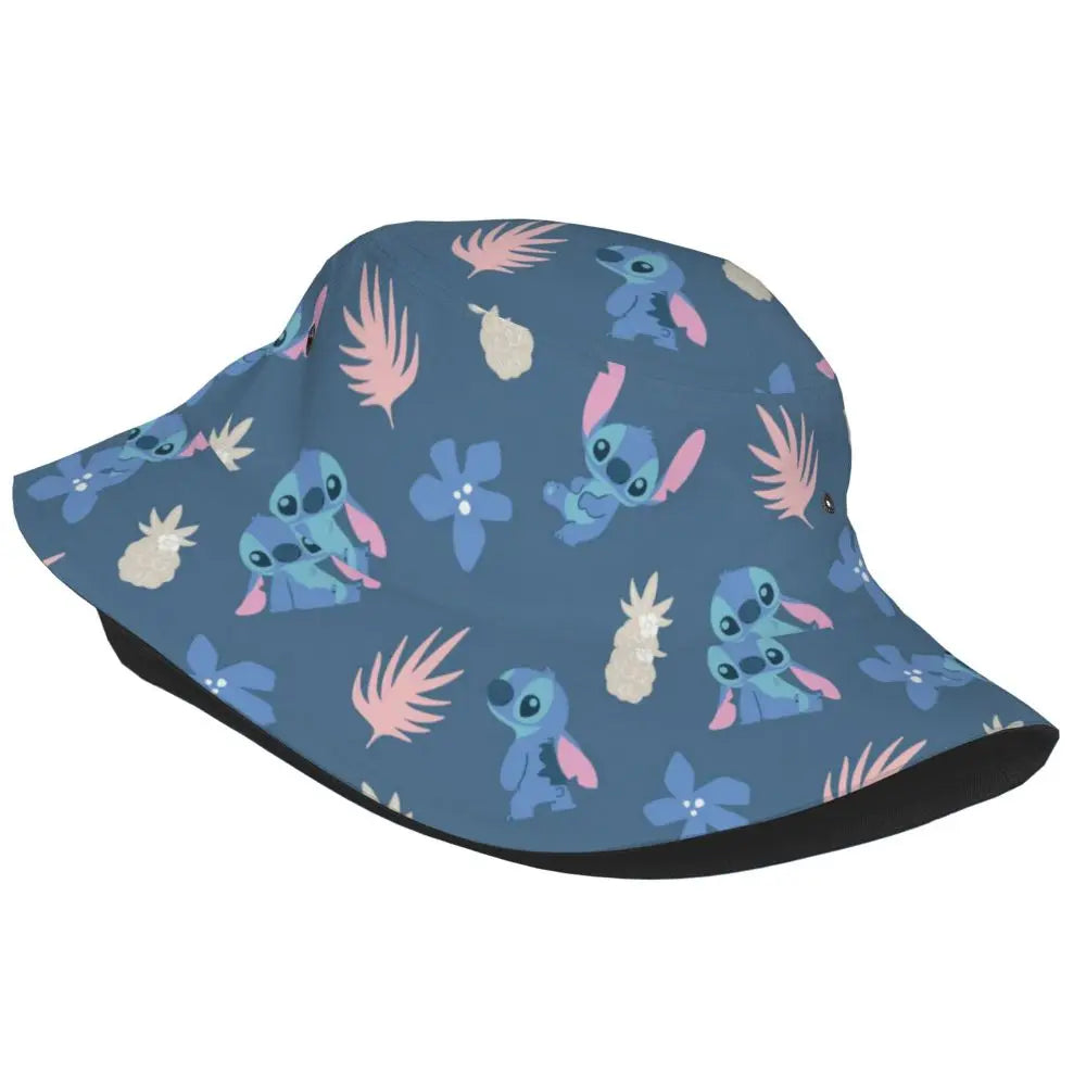 Unisex Kawaii Bucket Hats Funny Stitch Cartoon Accessories Bob Hat For Beach Headwear Lightweight