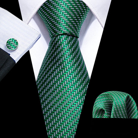 Fashion Luxury Green Silk Tie For Men Casual Formal Wedding Geometric Tie Barry.Wang NeckTies Hanky Cufflinks Set Business Gift