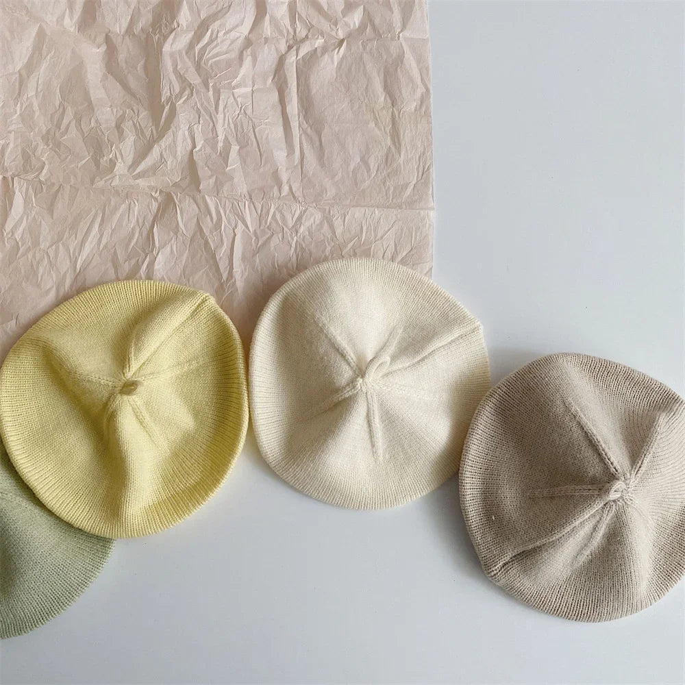 Fashion Cute Baby Knitted Beret Hat Solid Color Children's Warm Hats Autumn Winter Cap For Kids Outdoor Bonnet Accessories Gift
