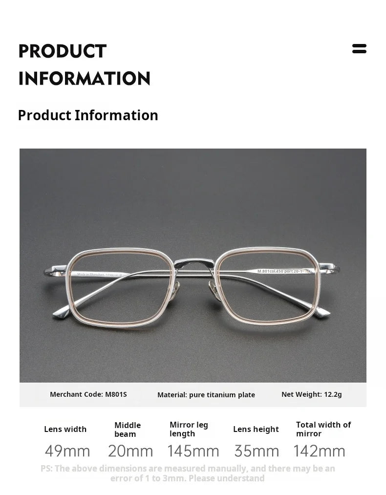 TFTB Retro All Pure Titanium Men's Glasses Luxury Square Small Framework Ultralight Optical Prescription Eyeglasses Frame 142mm