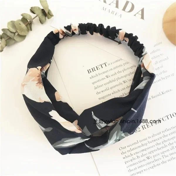 Clearance Fresh Colorful Turban Headbands Women Spring Summer Chiffon Headband Head Wrap Wide Lattice Hairband Hair Accessories