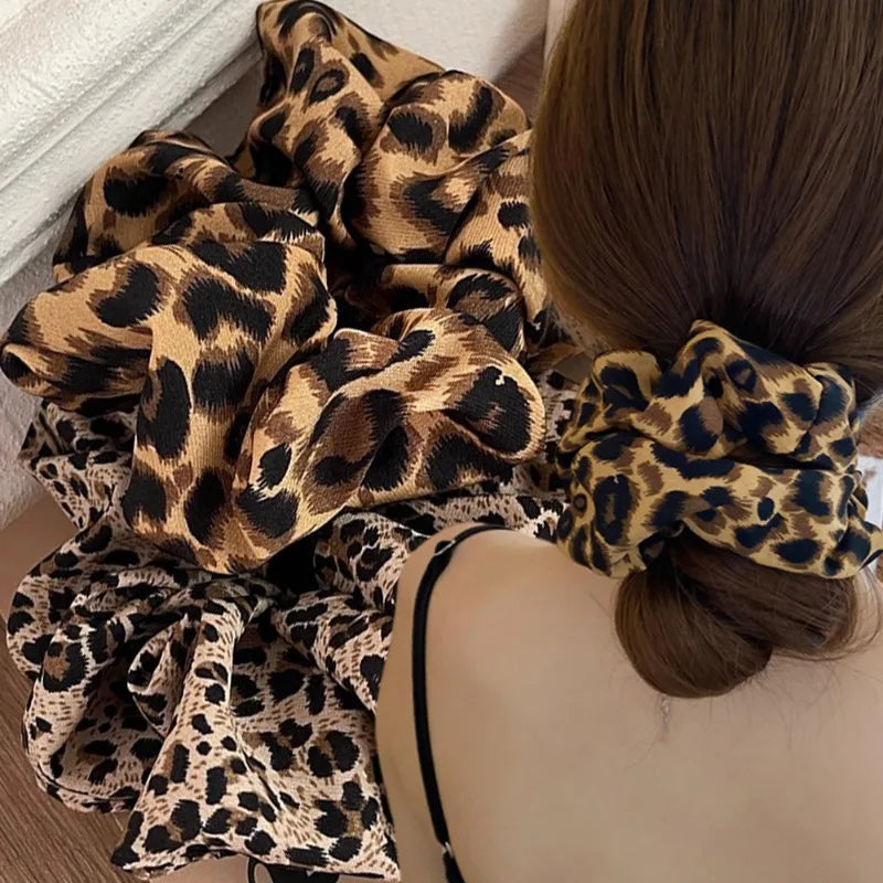 High Elastic Leopard Elastic Hair Bands Simple Vintage Hair Rope Ties Scrunchie Large Headwear Girls Women Hair Accessories