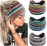 1 Pcs European American Women'S Bohemian Style Elastic Headscarf Fashionable Breathable Cotton Wide Brimmed Hair Accessories