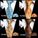 Orange Novelty Ties For Men Plaid Flower Design Silk Wedding Necktie For Men Hanky Cufflinks Gifts Business Party Suit Bow Tie