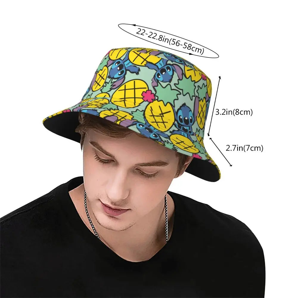 Unisex Kawaii Bucket Hats Funny Stitch Cartoon Accessories Bob Hat For Beach Headwear Lightweight