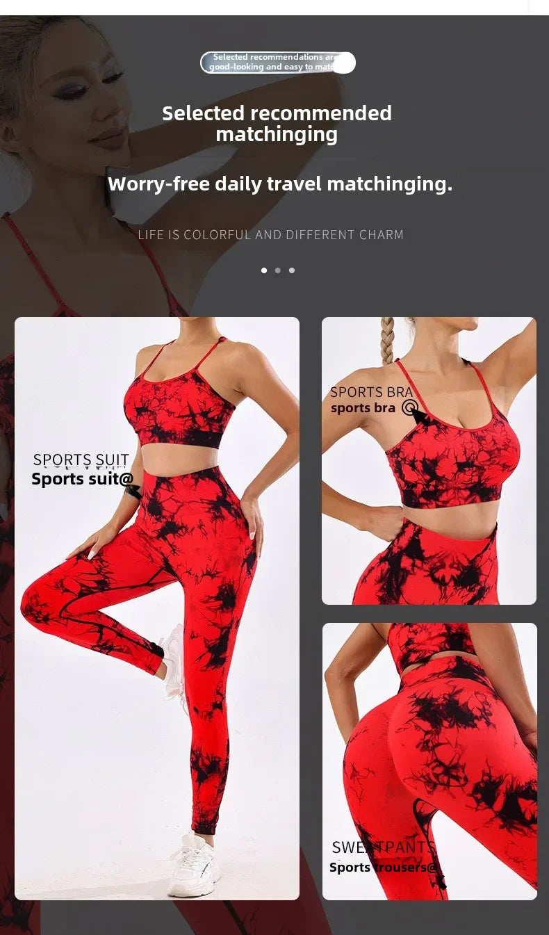Tie-dye yoga clothing set, sports bra, intimates, yoga pants, non-falling sports tights, peach butt lifting line