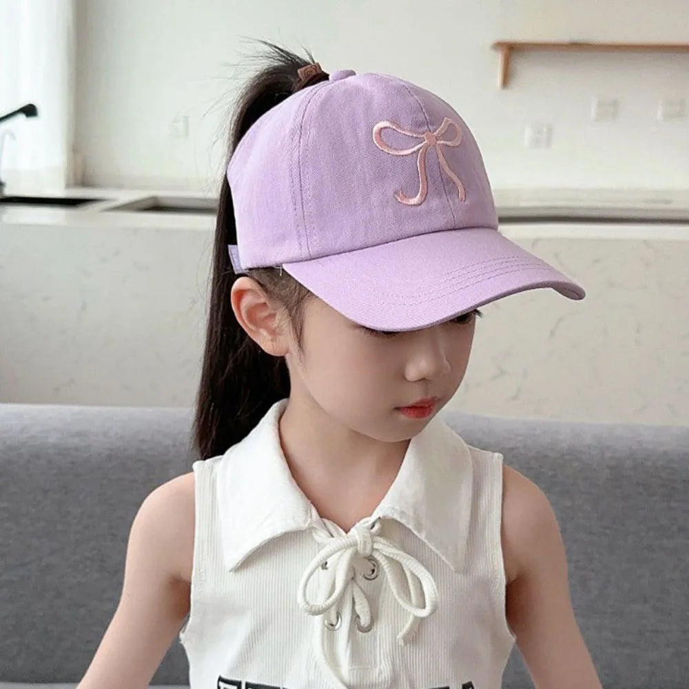 Sweet Bow Baby Girl Baseball Caps Pink White Children Sun Hat High Ponytail Kids Boy Sun Hats Adjustable Outdoor Travel Caps New