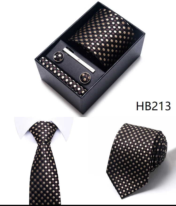 Tie For Men Brand New Style Wedding Gift Tie Pocket Squares Set Necktie Box Men Black Suit Accessories