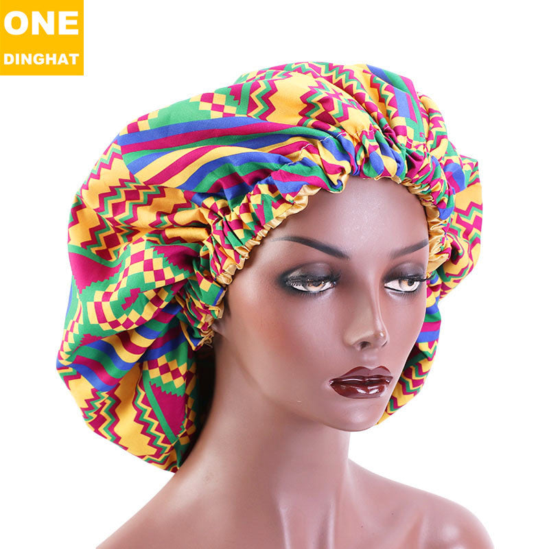2020 New No. plus-Sized African Printing round Cap Double-Layer Satin Lining Wide Edge Nightcap Chemotherapy Hat