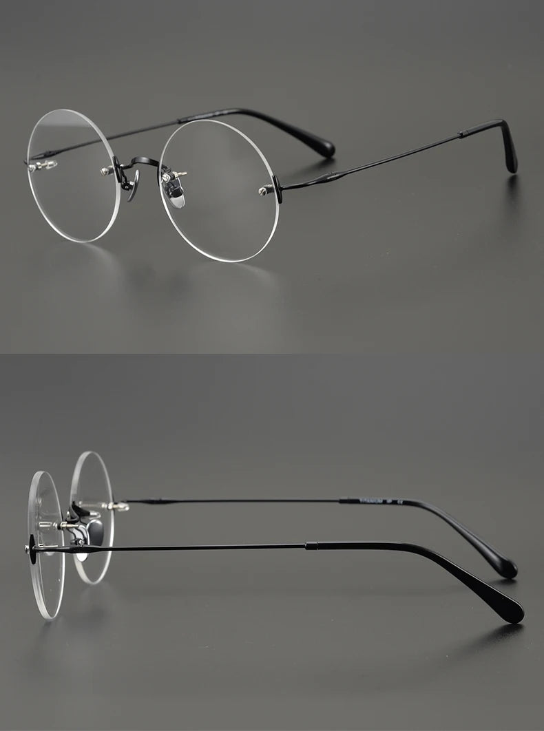 2024 Pure Titanium Round Rimless Glasses Frame Simple Fashion Men Women Small Faces Eyeglasses Light Weight Frameless Spectacles