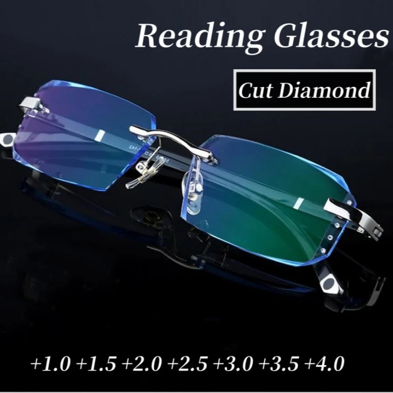 Luxury Blue Light Blocking Reading Glasses Women Men Cutting Frame Presbyopia Eyeglasses HD Lens Farsighted Prescription Eyewear