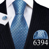 Novelty Teal Dots Tie For Men Fashion Trend Neck-Tie Woven Pocket Square Cufflinks Set Party Business Designer Barry.Wang FA-635