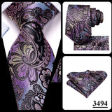 Hi-Tie Purple Lilac Floral Striped Silk Elegant Tie For Men Groom Wedding Men Necktie Pocket Square Cufflink Accessory Wholesale