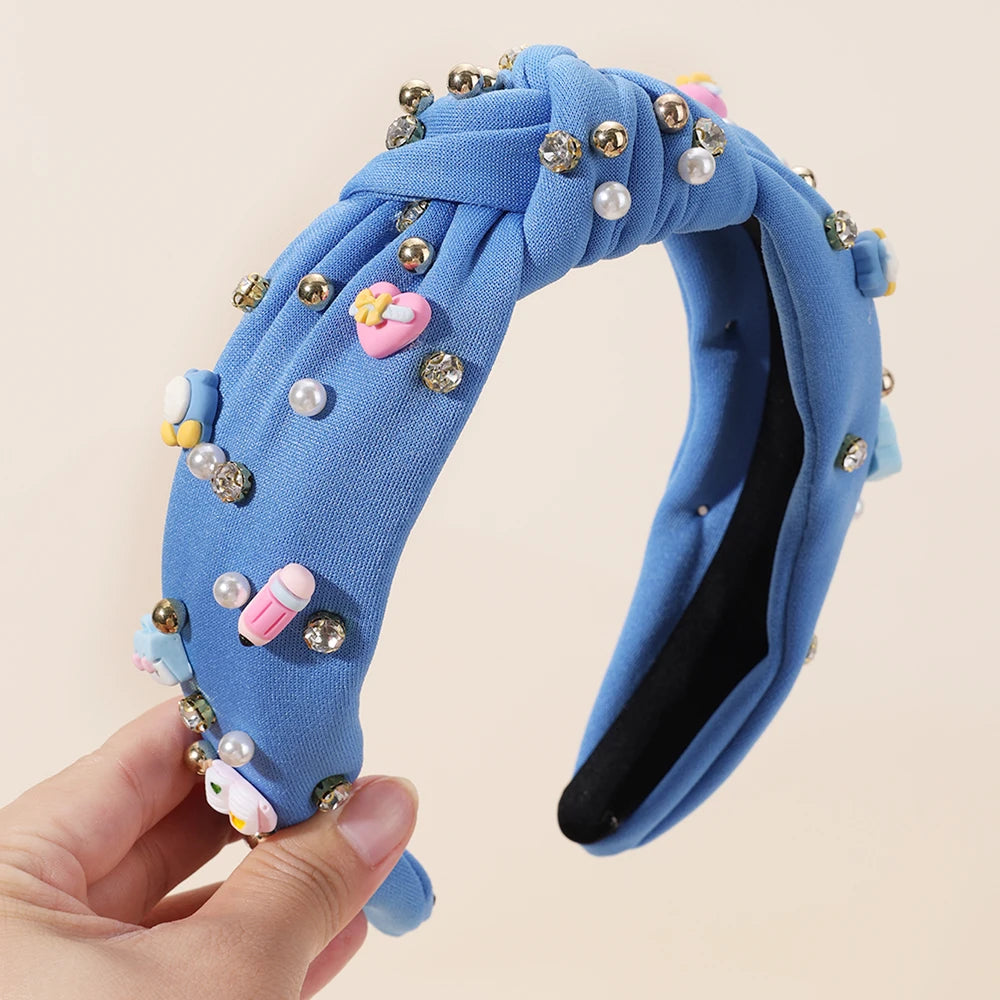 Knotted Wide Headbands Diadem For Back To School Pearls Pencil Hair Bands Kids Head Hoop Girls Children Daily Tiara Accessories