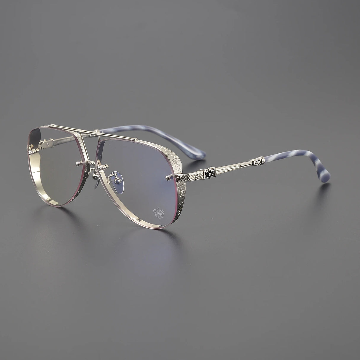Anti Blue Light Lenses Titanium Eyeglass Frame Rectangular Full Frame Fashionable Carved Optical Prescription Glasses Unisex