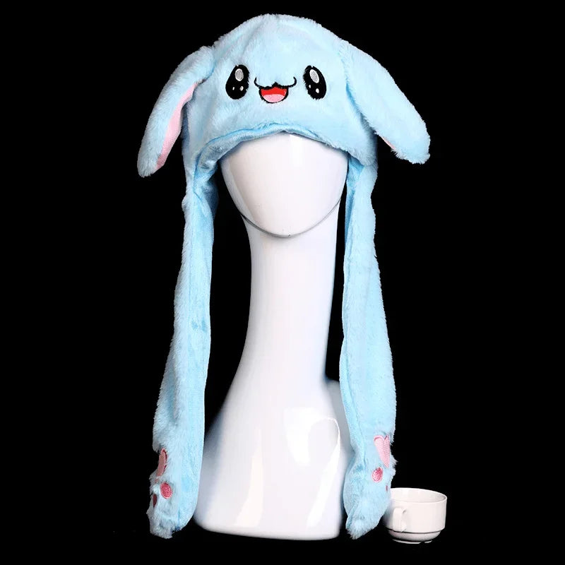 Women's Cute Beanies Hat Animal Rabbit Ears Glowing Moving Short Plush Warm Skullies Cap Autumn Winter Outdoor Travel Casual Hat
