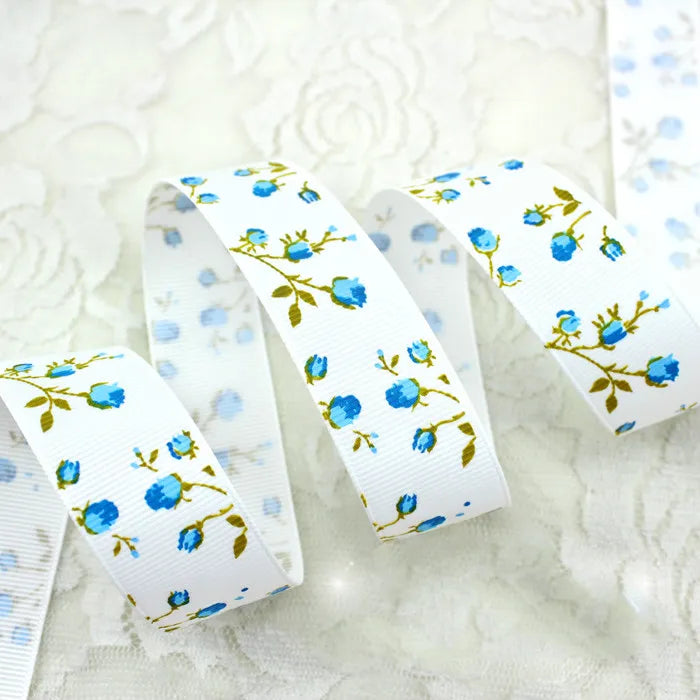 25mm Flower Printed Grosgrain Ribbons 2Meter/Lot DIY Handmade Baby Girl Headband Hairclip Bowtie Accessories Gift Box Decoration