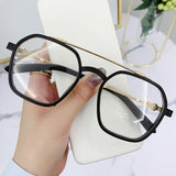 Blue Light Blocking Eye Protection Myopia Eyeglasses Fashion Double Beam Metal Glasses Women Trend Retro Plain Face Eyewear Men